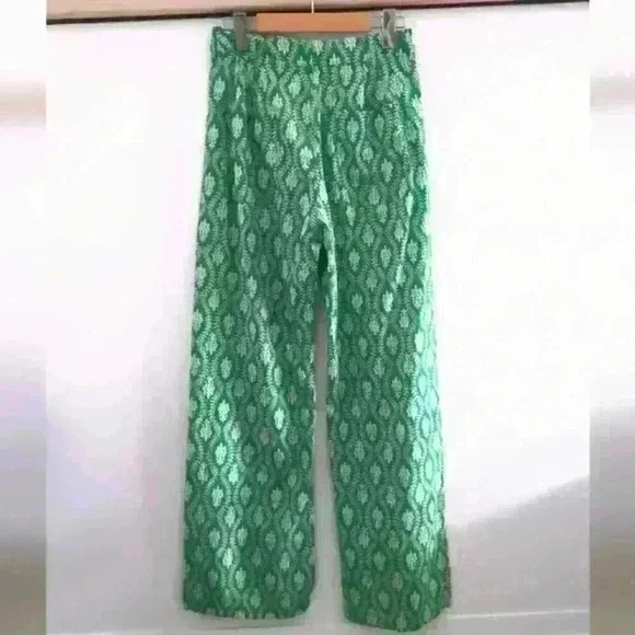 ZARA | Women's Green/White  The Ava Boho High-Waisted Cotton Straight Leg Pants - Picture 4 of 5
